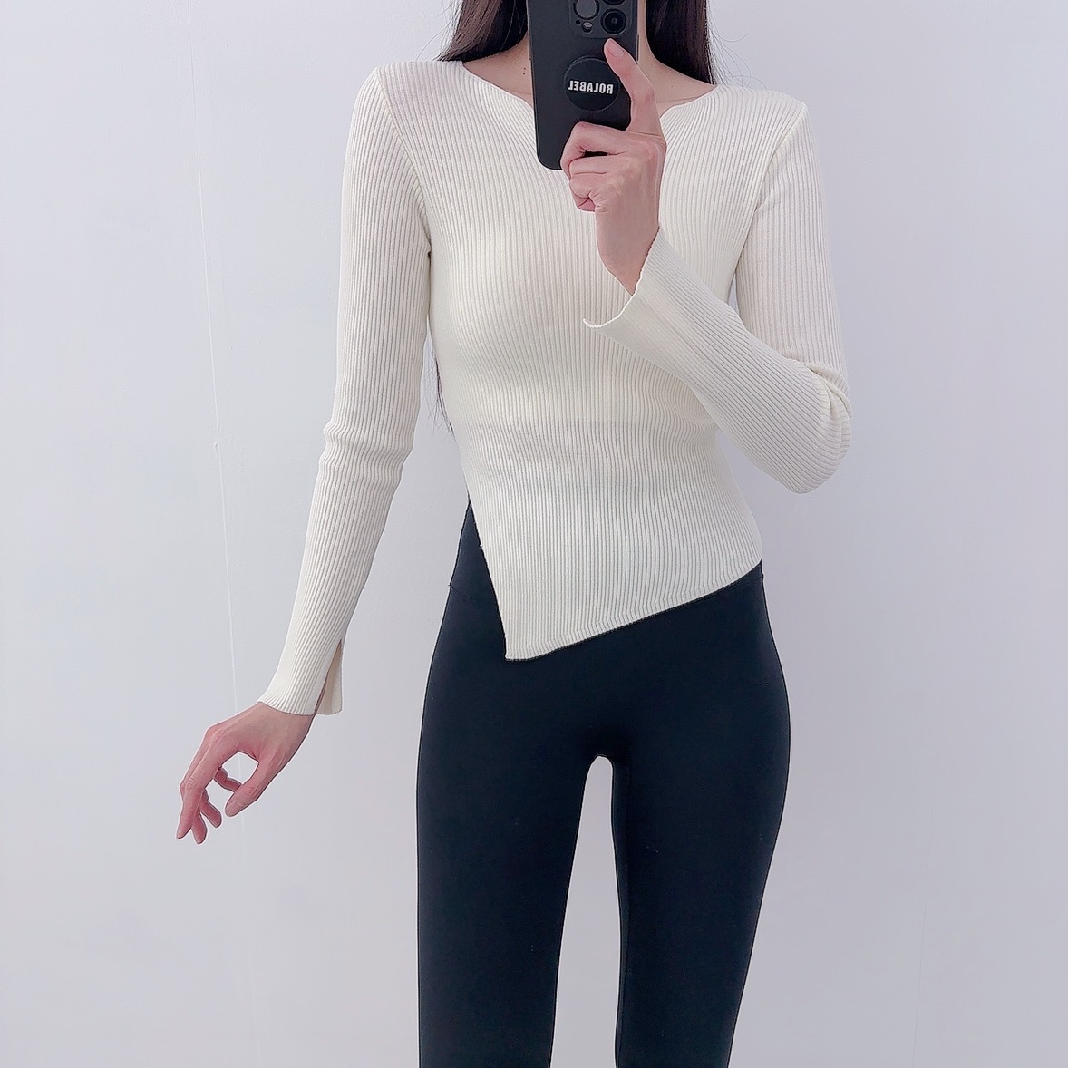 로라벨 럼블 필라테스복 여성 요가복 필라테스 요가 상의 티셔츠 운동복 커버업 크롭 긴팔 - 상세 이미지 4