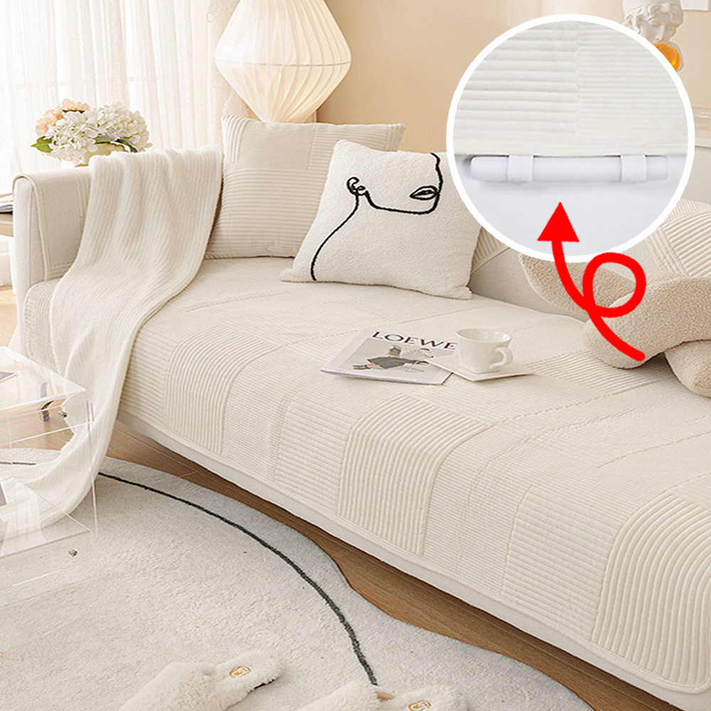 겨울 넓은 쇼파패드 6인용 극세사 논슬립 돌 흙 소파토퍼 방석 깔개 라인화이트 90x280