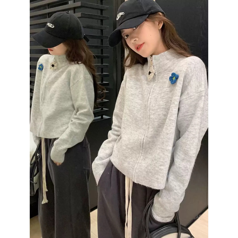 간절기 여성 루즈핏 하이넥카라 집업 가디건 - 상세 이미지 5
