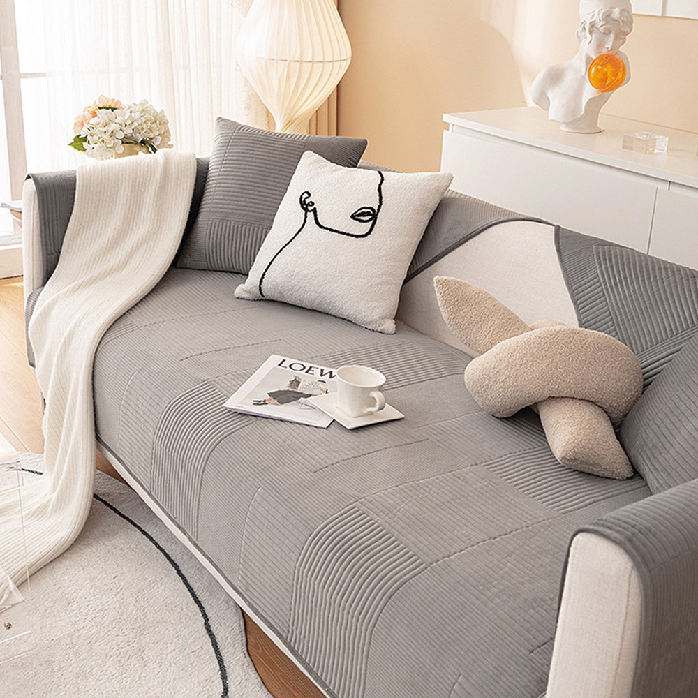 겨울 넓은 쇼파패드 6인용 극세사 논슬립 돌 흙 소파토퍼 방석 깔개 라인화이트 90x280