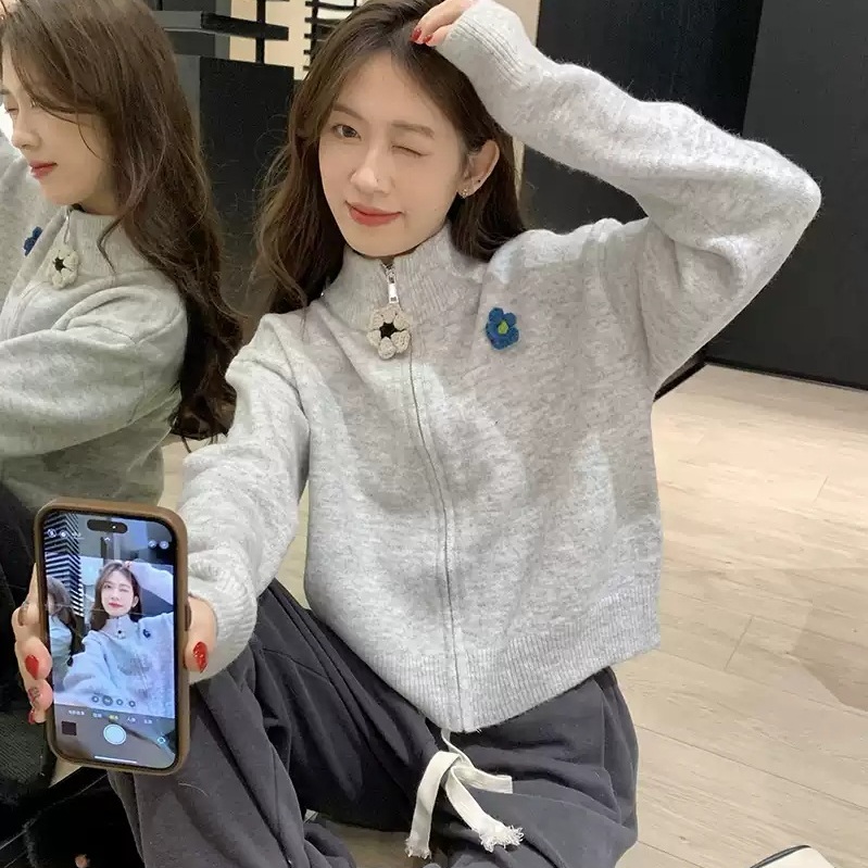 간절기 여성 루즈핏 하이넥카라 집업 가디건 - 상세 이미지 2