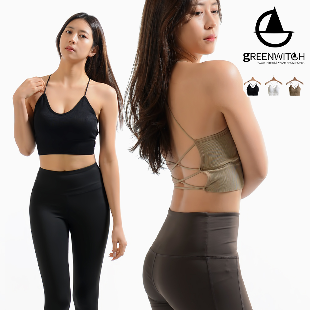 그리니치 백리스 풀스트랩 패드탑 크롭탑 브라탑 캡나시 요가복 - 상세 이미지 2