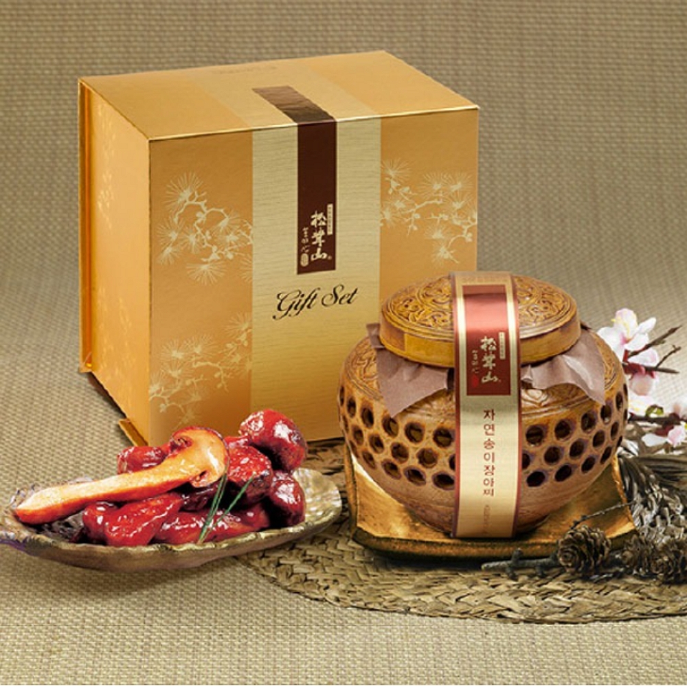 자연산 송이버섯 장아찌 선물 세트 국산 자연송이 부모님 어르신 선물용 도자기 기프트