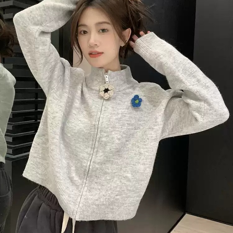 간절기 여성 루즈핏 하이넥카라 집업 가디건 - 상품 이미지