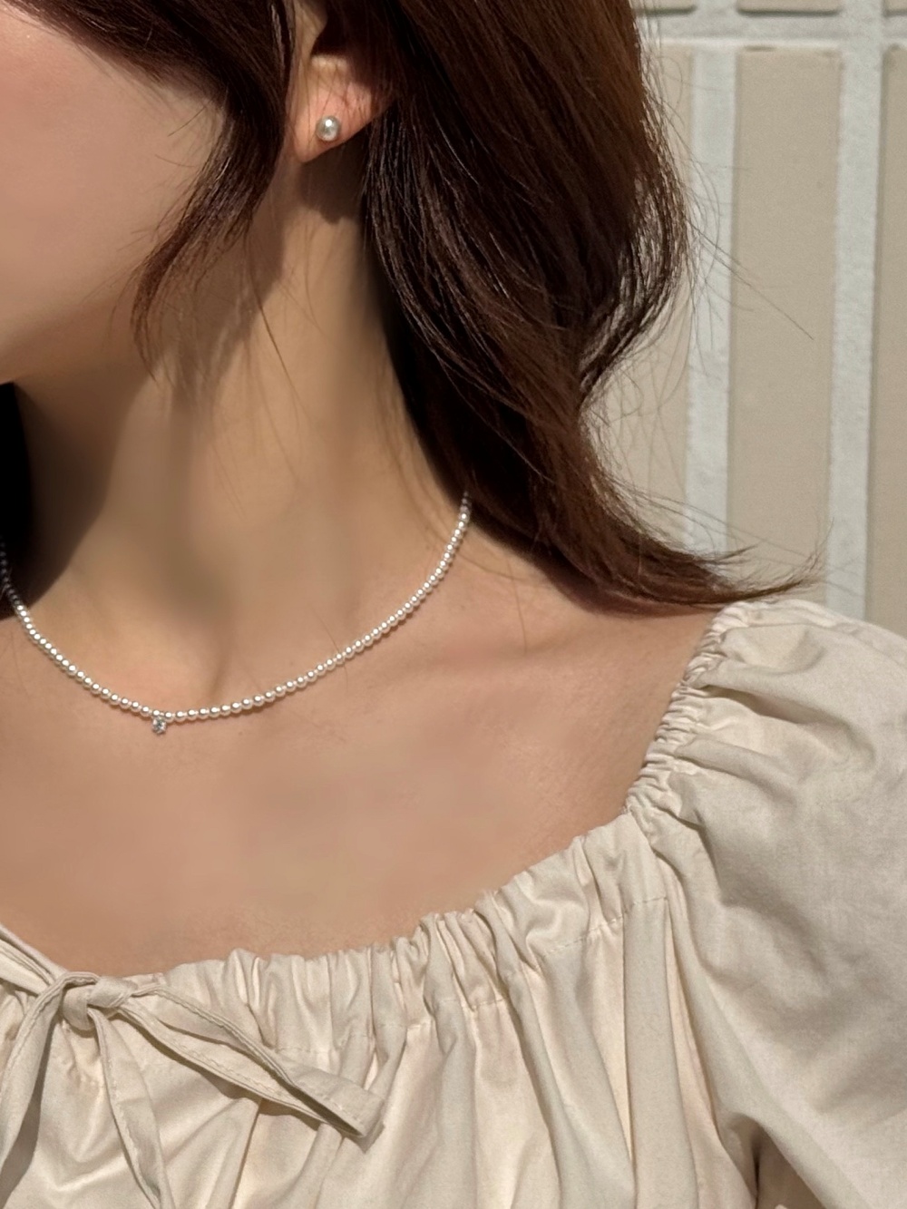 실버925 큐빅 펜던트 진주 목걸이 스와로브스키 3mm 진주 상세 이미지 10
