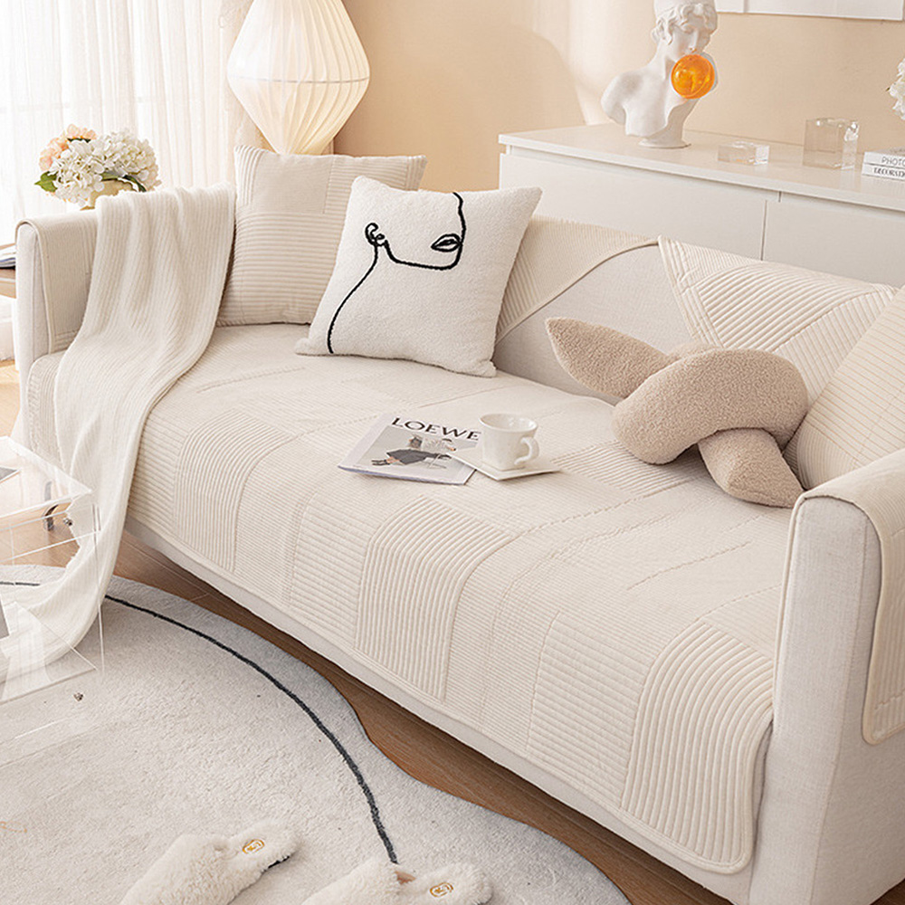 겨울 넓은 쇼파패드 6인용 극세사 논슬립 돌 흙 소파토퍼 방석 깔개 라인화이트 90x280