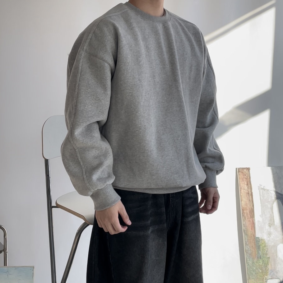 양기모 절개디자인 오버핏 남자맨투맨 스웨트셔츠 - 상세 이미지 3