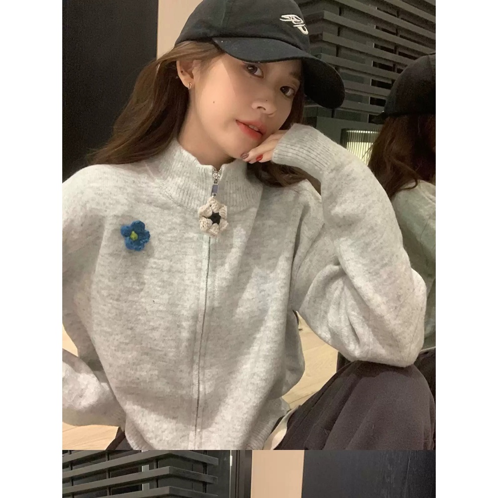 간절기 여성 루즈핏 하이넥카라 집업 가디건 - 상세 이미지 3