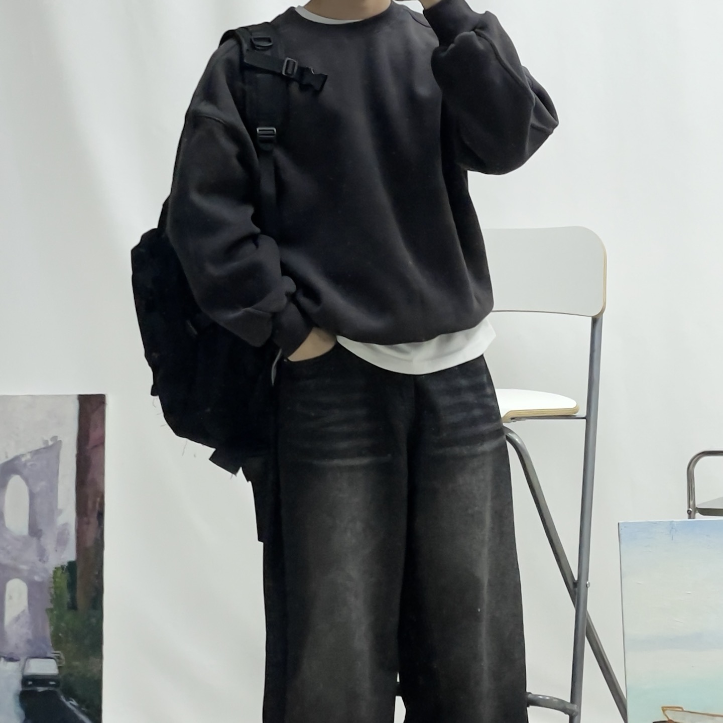 양기모 절개디자인 오버핏 남자맨투맨 스웨트셔츠 이미지 8