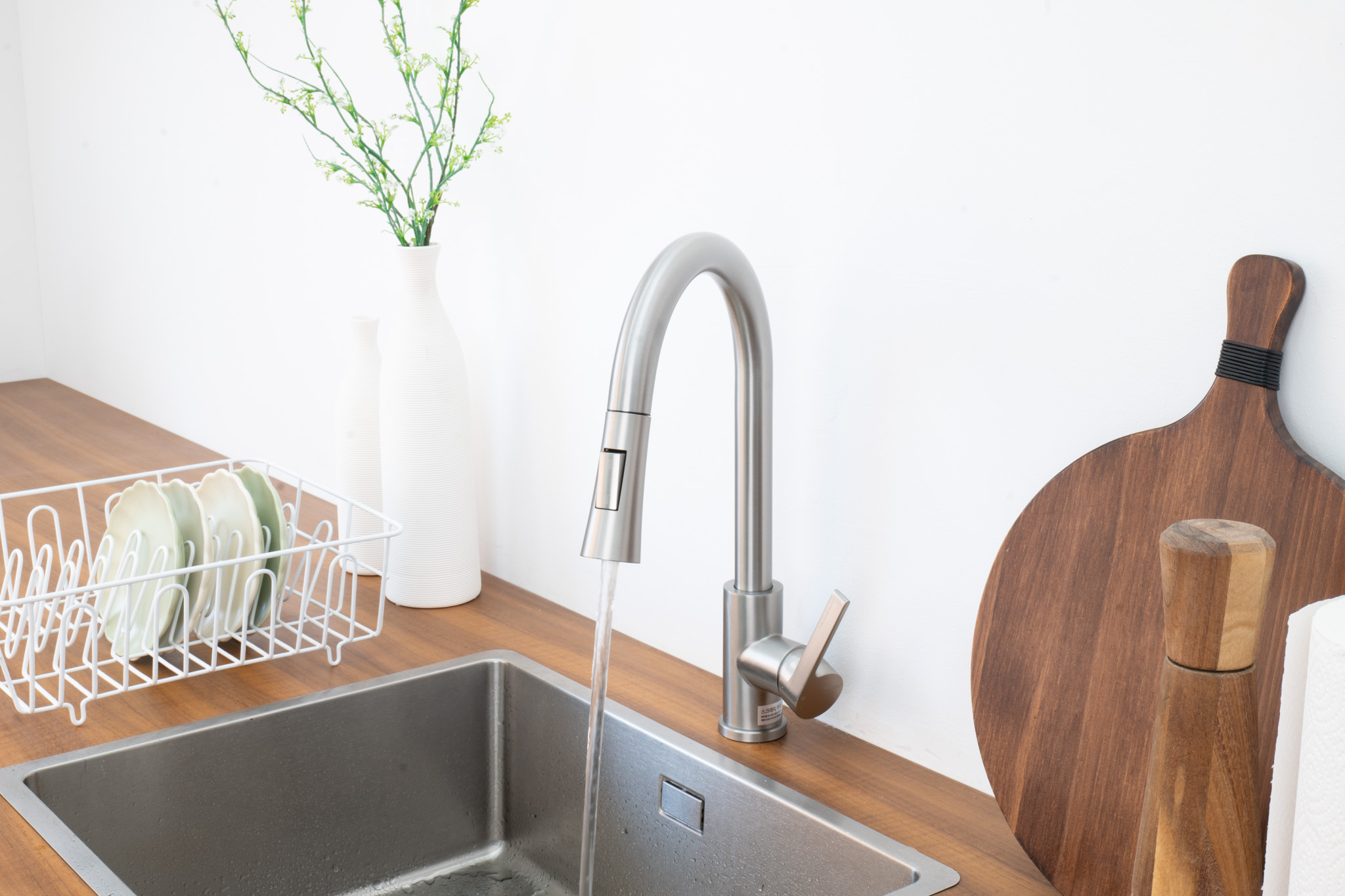 거위목수전 주방 싱크대 수도꼭지 무광 니켈 원홀수전