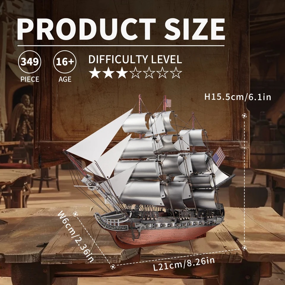 피스쿨 3D 메탈퍼즐 입체퍼즐 항해 프리게이트 보트 모형 DIY 조립 키트 - 상세 이미지 5