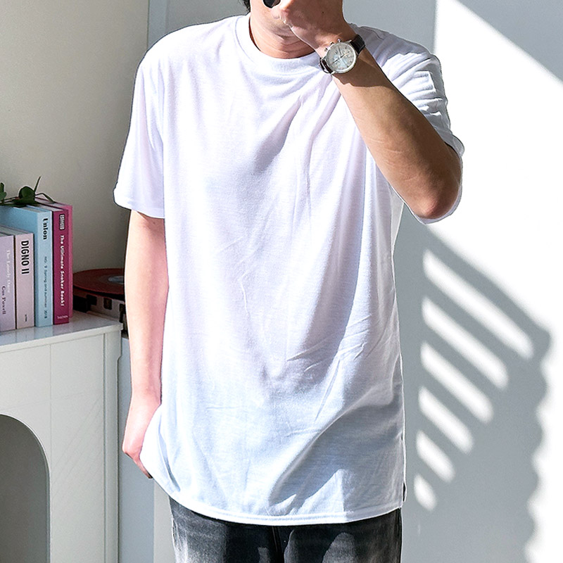 남자 레이어드 티 무지 면 이너 반팔 티셔츠 흰티 - 상세 이미지 2