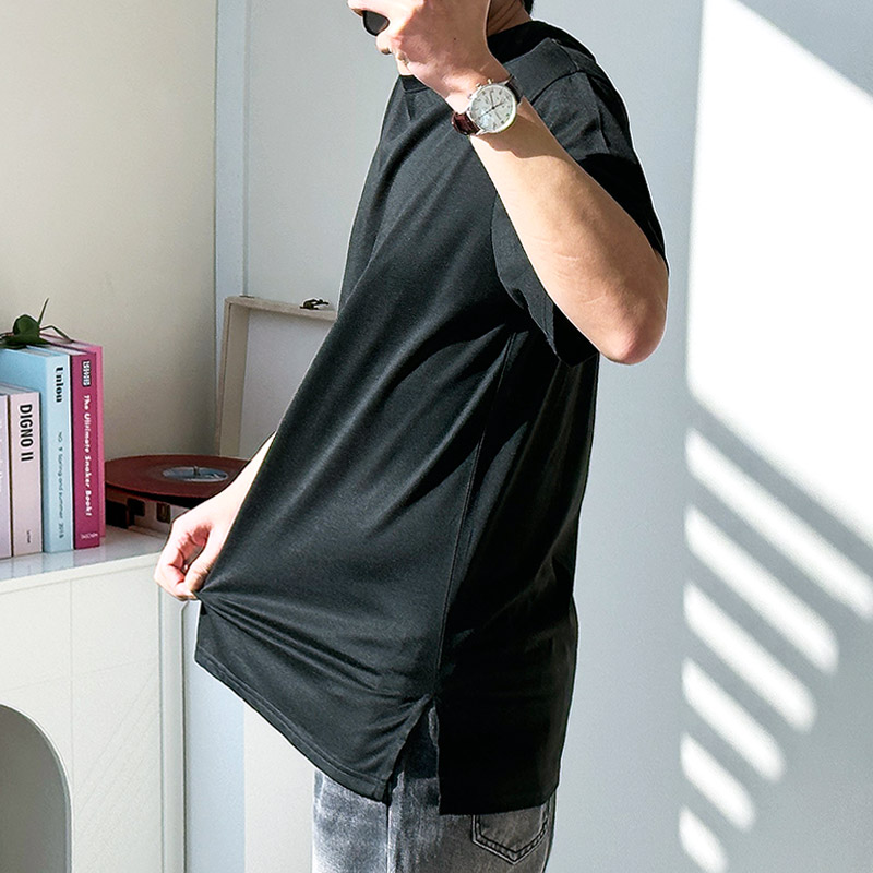 남자 레이어드 티 무지 면 이너 반팔 티셔츠 흰티 - 상세 이미지 4