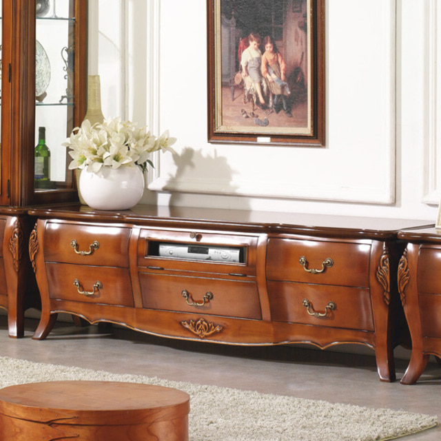 까사홈 에밀리 엔틱 거실장 세트 (유리장식장+거실장+협탁)