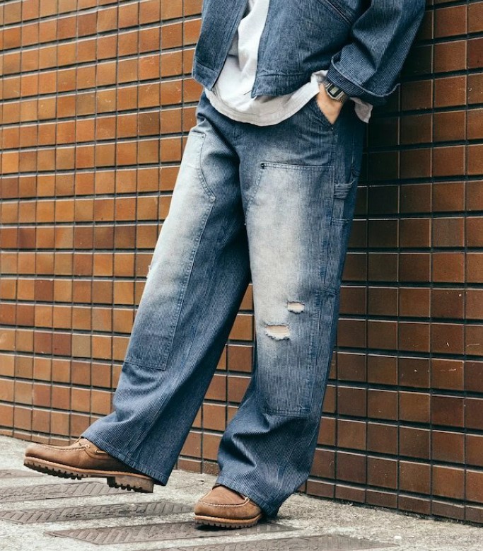 프릭스 스토어 와이드 데미지 더블니 히코리 데님 팬츠 청바지 2컬러 이미지 6