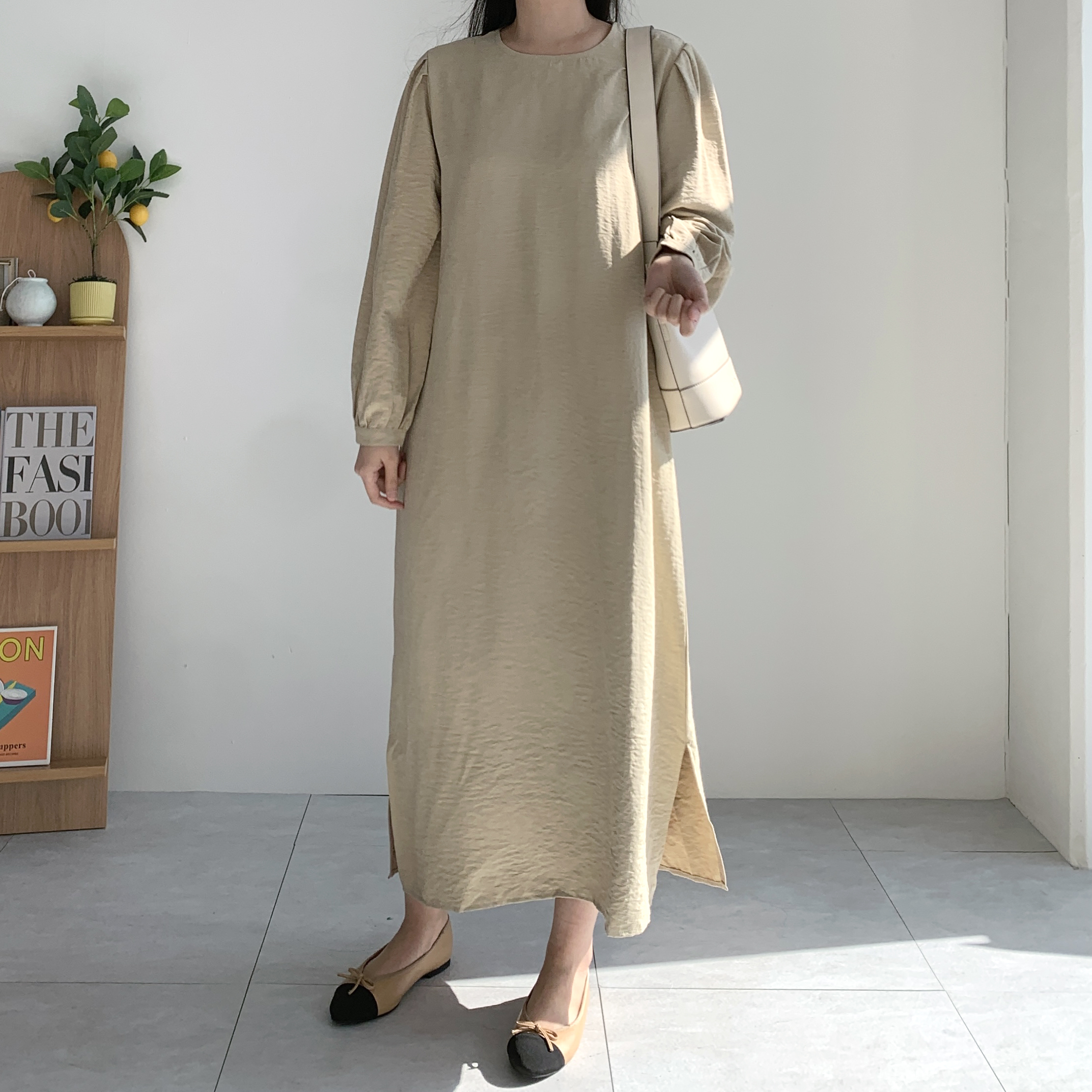 벨트 빅사이즈하객룩 봄가을원피스 아이보리원피스 이미지 8