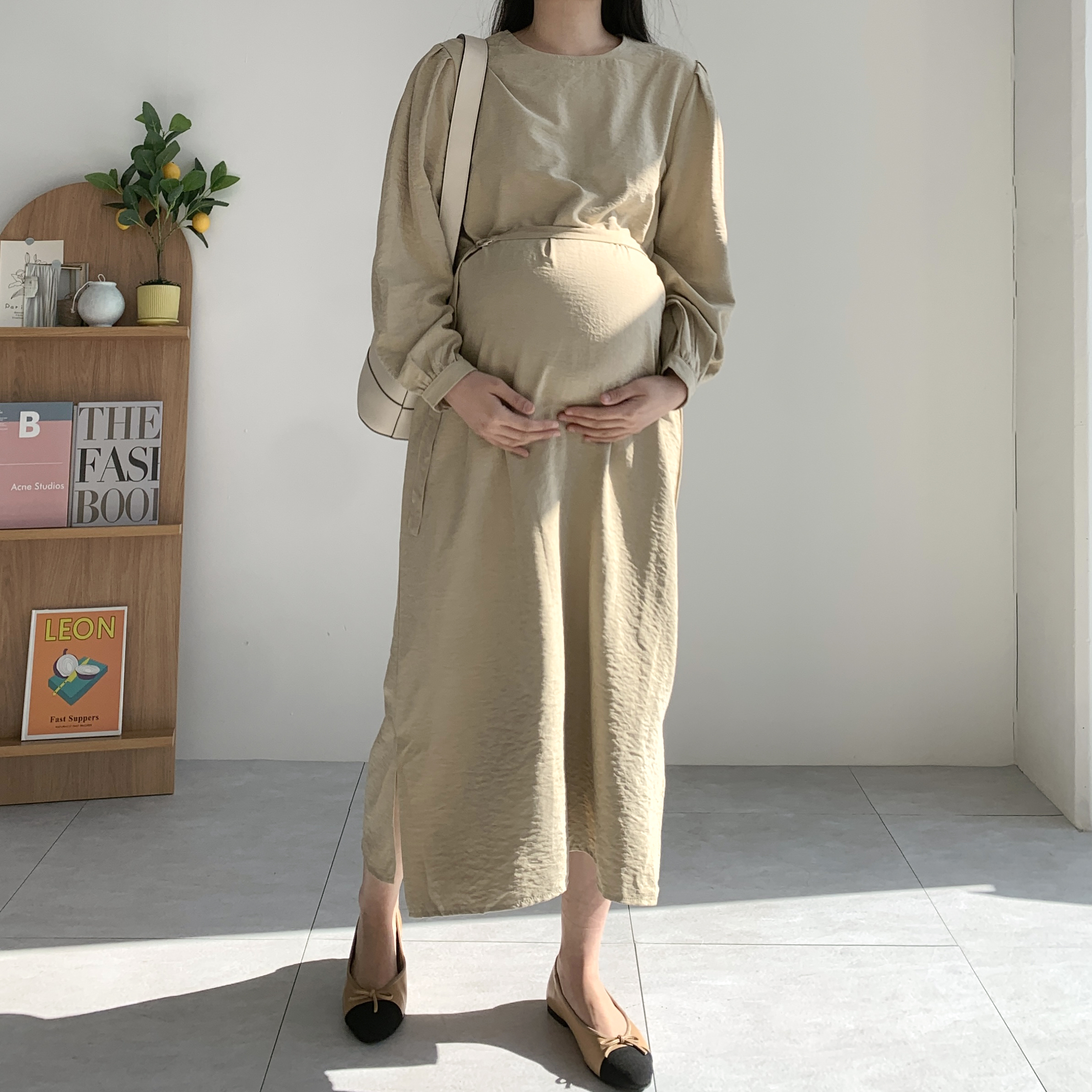 벨트 빅사이즈하객룩 봄가을원피스 아이보리원피스 - 상세 이미지 2