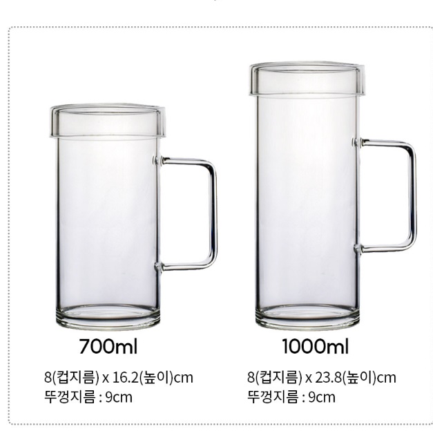 대용량텀블러 손잡이 투명 내열유리텀블러 대형텀블러 1000ml - 상세 이미지 3