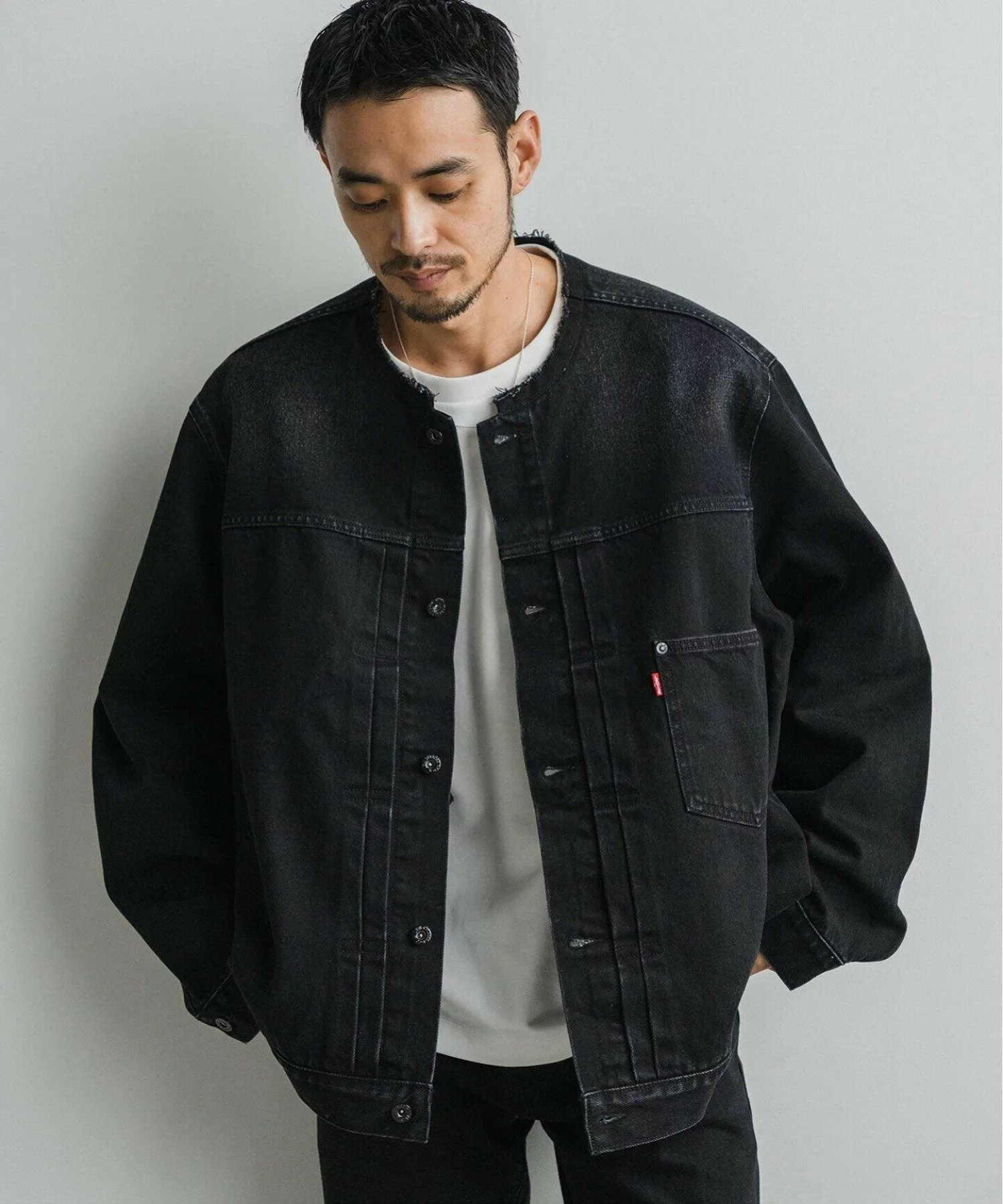 Levis 리바이스 x 에디피스 별주 칼라리스 타입 1 트러커 데님 자켓 블랙 - 상세 이미지 3