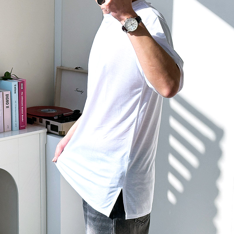 남자 레이어드 티 무지 면 이너 반팔 티셔츠 흰티 - 상품 이미지