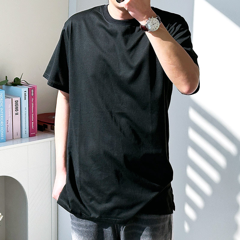 남자 레이어드 티 무지 면 이너 반팔 티셔츠 흰티 - 상세 이미지 3