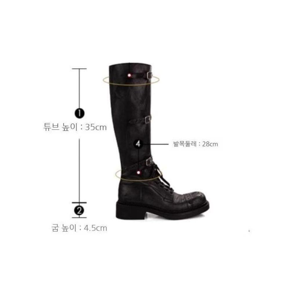 벨티드 바이커 롱부츠 카우보이 롱가죽부츠 여성 블랙 부츠 소가죽 3.5cm 35 - 상세 이미지 3