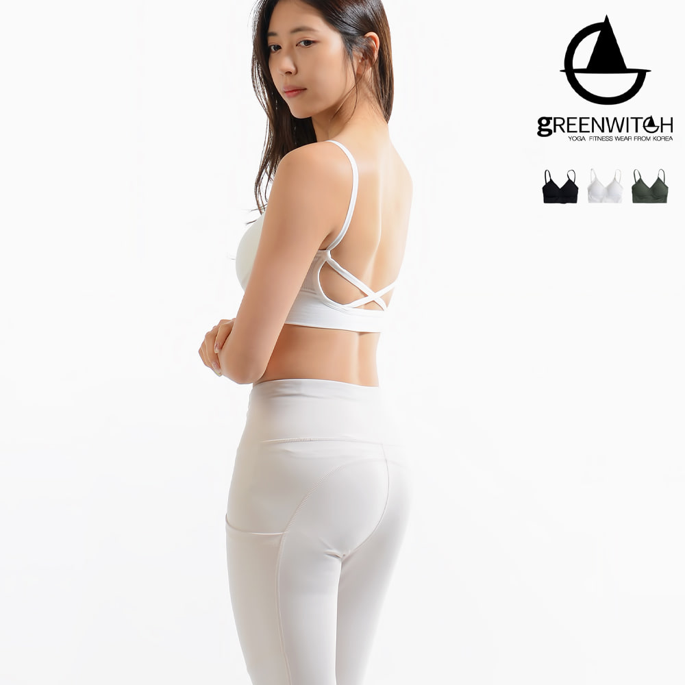 그리니치 X백 스트랩 패드탑 크롭탑 브라탑 캡나시 요가복 - 상세 이미지 5