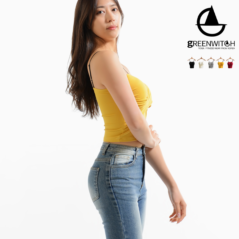 그리니치 프론트랩 잔골지 끈조절 캡나시 크롭브라탑 요가복 - 상세 이미지 4