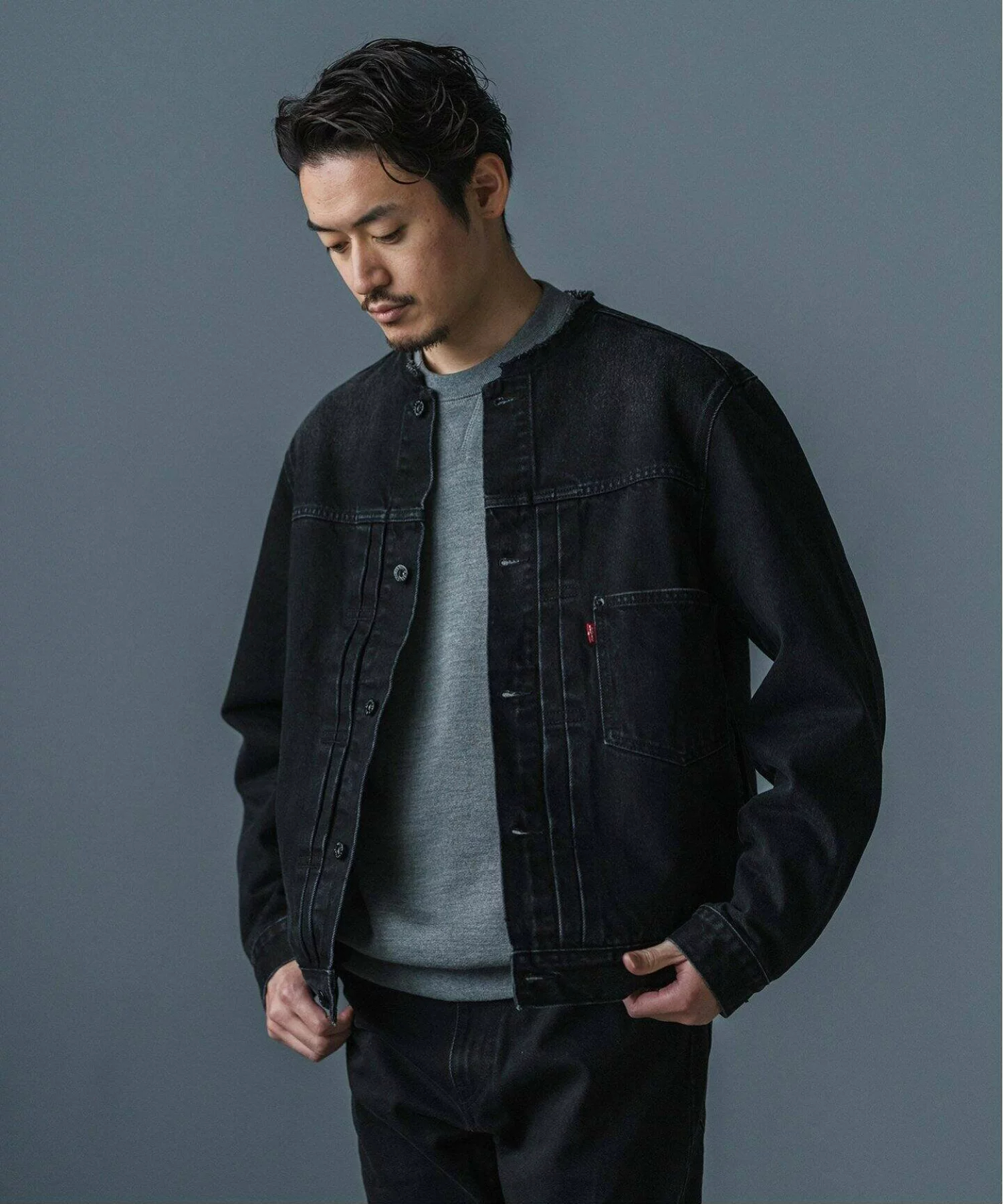 Levis 리바이스 x 에디피스 별주 칼라리스 타입 1 트러커 데님 자켓 블랙 - 상세 이미지 5