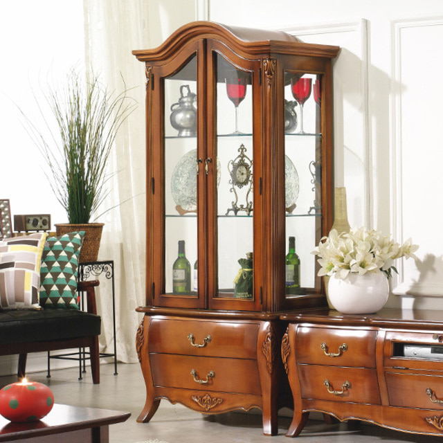 까사홈 에밀리 엔틱 거실장 세트 (유리장식장+거실장+협탁)