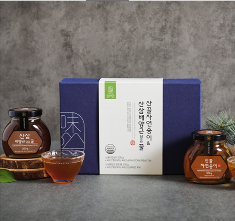 국산 산삼배양근 송이버섯 벌꿀 선물세트 꿀 선물용 유리병 2개입 명절 천연꿀 선물 - 상세 이미지 5