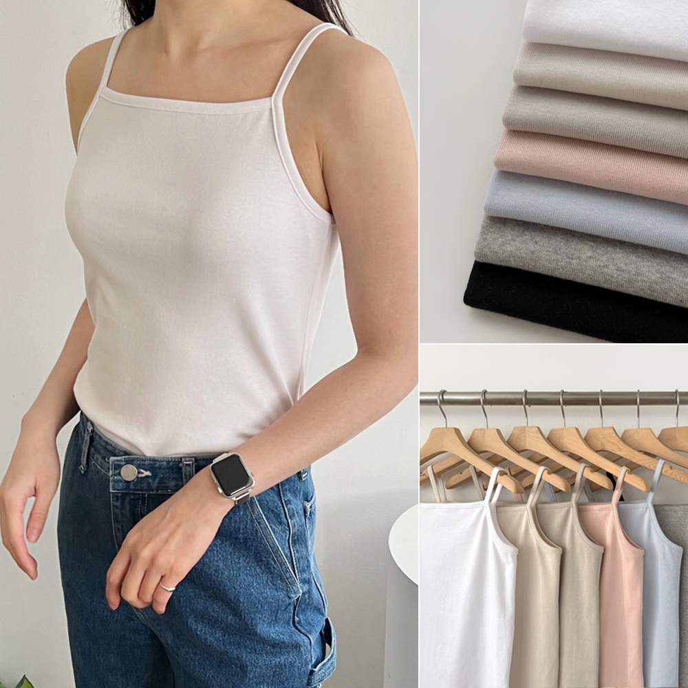 스퀘어넥 여자 민소매티 여름 여성 티셔츠 면 스판 끈 나시 탑 레이어드 이너티 탱크탑