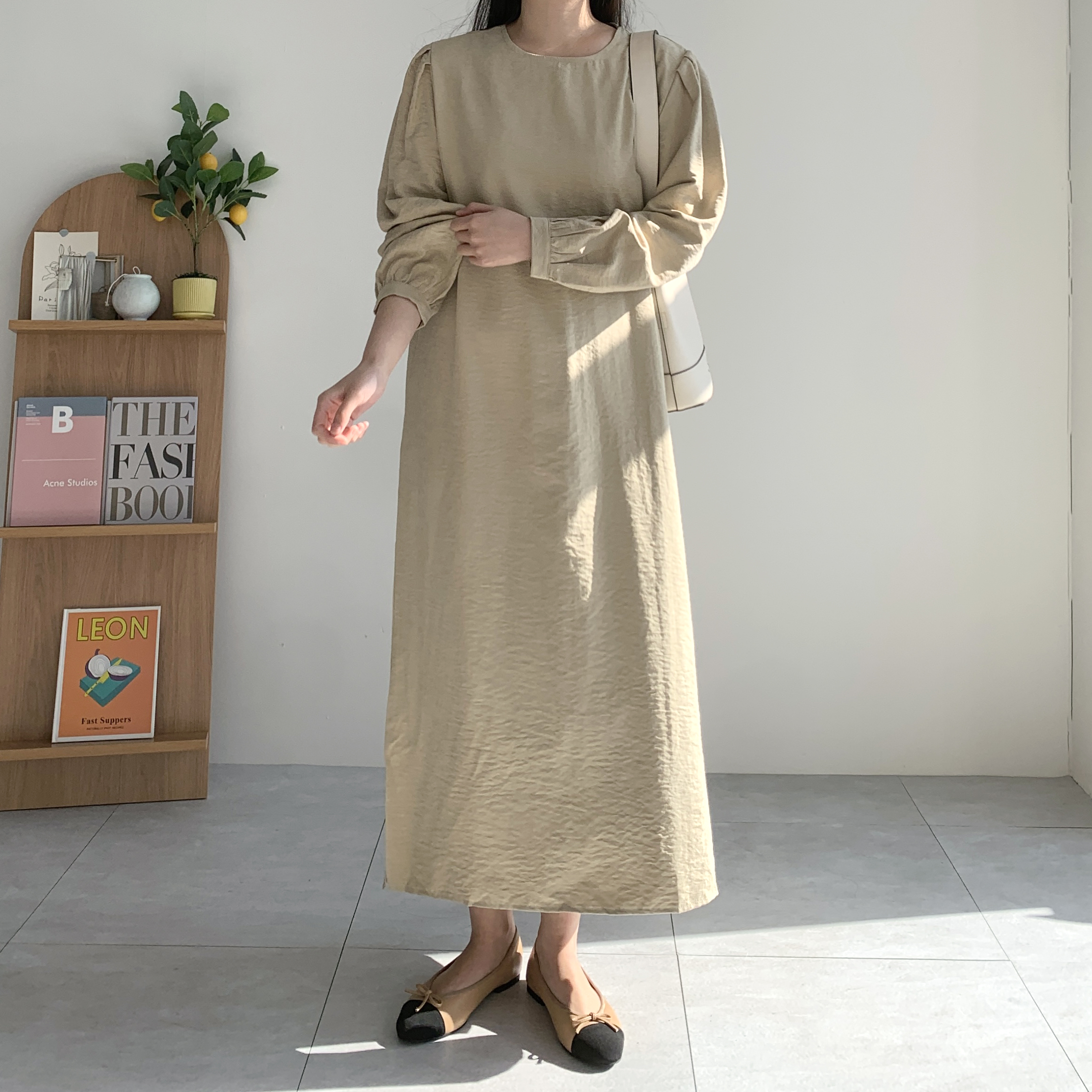 벨트 빅사이즈하객룩 봄가을원피스 아이보리원피스 이미지 7