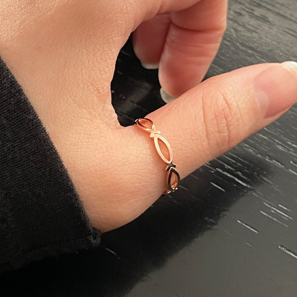 14k 18k 심플 라인 물고기 행운 엄마 반지 이미지 6