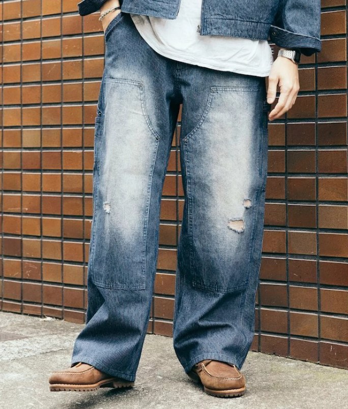 프릭스 스토어 와이드 데미지 더블니 히코리 데님 팬츠 청바지 2컬러 이미지 7