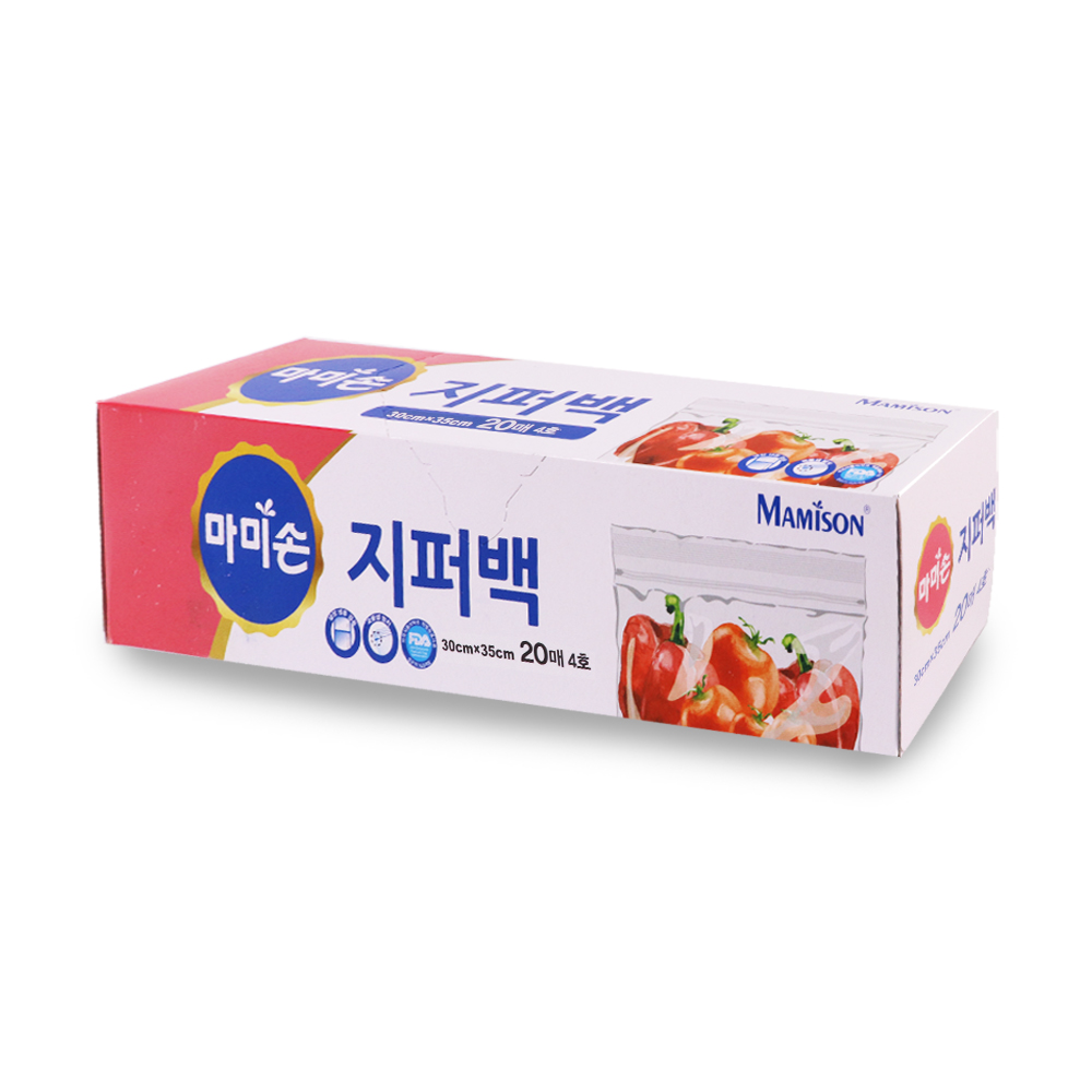 마미손 지퍼백 비닐 푸드저장팩 냉장 냉동 지퍼백 L(대형) 30x35cm, 20매, 1개 - 상품 이미지