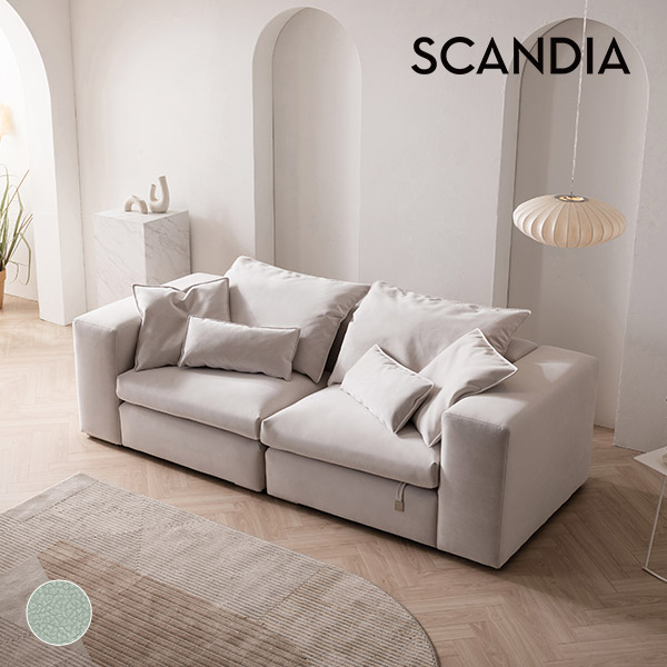 스칸디아 컴포즈 구스다운 기능성 패브릭 모듈 소파 스툴미포함, 에메랄드그린, 3인용