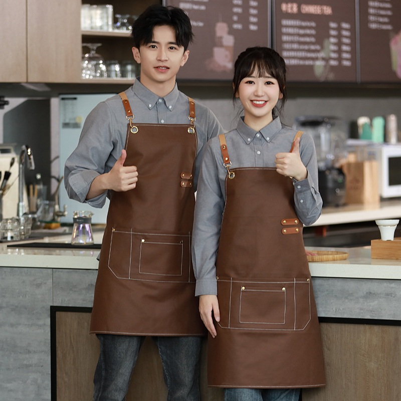 프리미엄 PU가죽 방수 앞치마 다용도 남녀공용 레스토랑 카페 주방데코