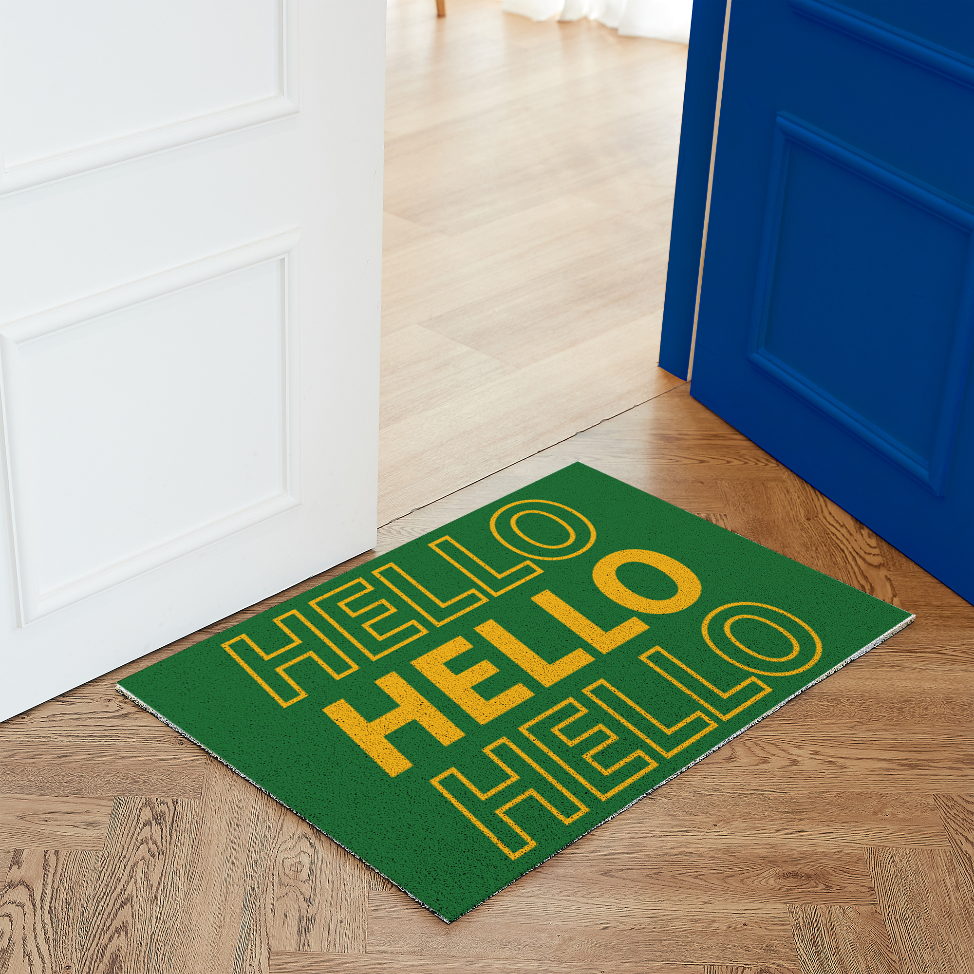코메샵 웰컴 매트 컬러 WM27-1 블루 헬로 HELLO 하이 어서오세요 현관 코일매트 180x120cm - 상세 이미지 4