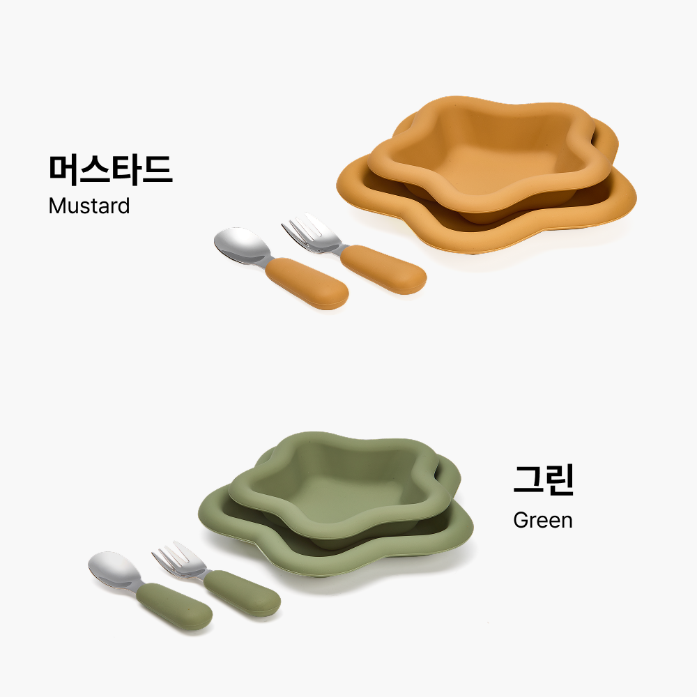 스탠다드145 [1+1] 실리콘 유아 식기 트위스트 4종세트 + 트윙클 3종세트 플레이트 볼 스푼 포크 컵 이미지 8