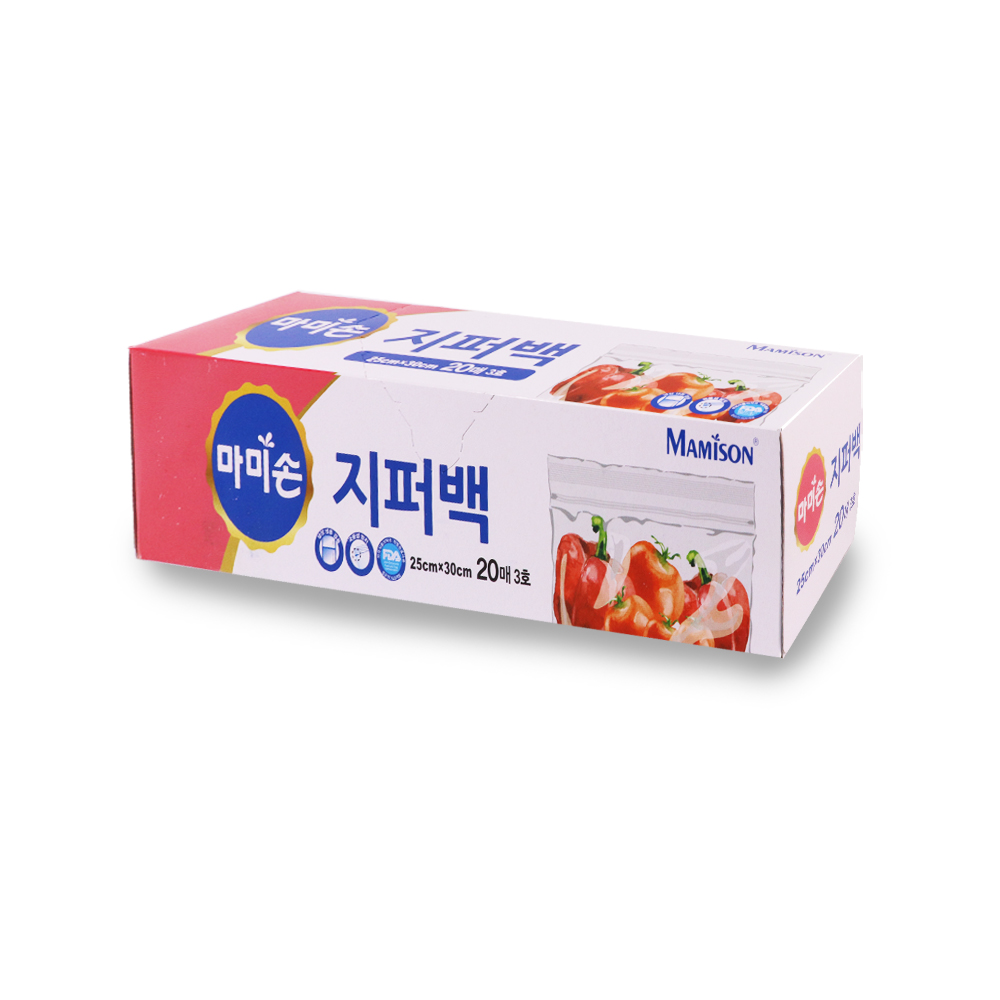 마미손 지퍼백 비닐 푸드저장팩 냉장 냉동 지퍼백 M(중형) 25x30cm, 20매, 1개 - 상품 이미지