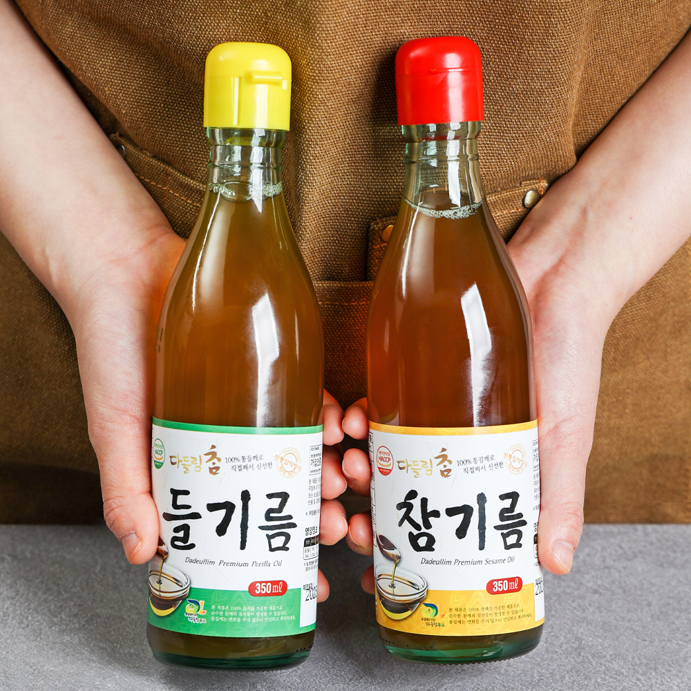 통참깨로 만들어 더욱 고소한 저온압착 참기름 들기름 350ml+350ml - 메인 이미지