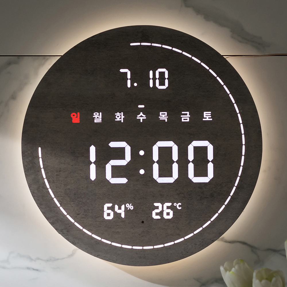 플라이토 백라이트 LED 벽시계 디지털 전자 거실 벽걸이 온습도 와이파이 터닝 플랫19cm