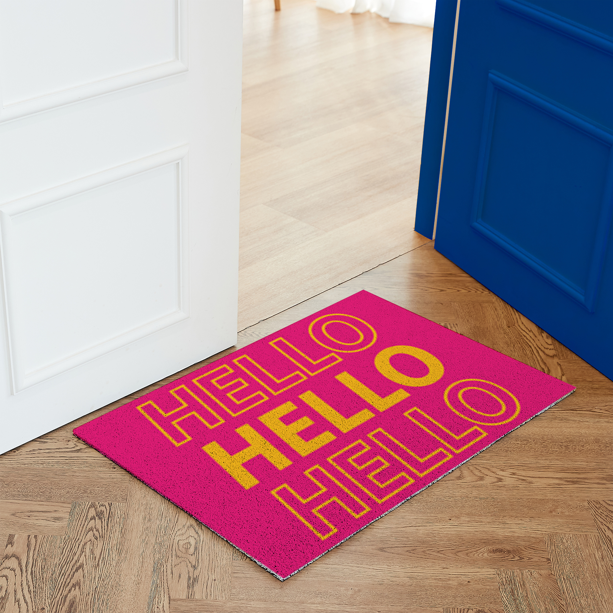 코메샵 웰컴 매트 컬러 WM27-1 블루 헬로 HELLO 하이 어서오세요 현관 코일매트 180x120cm - 상세 이미지 3