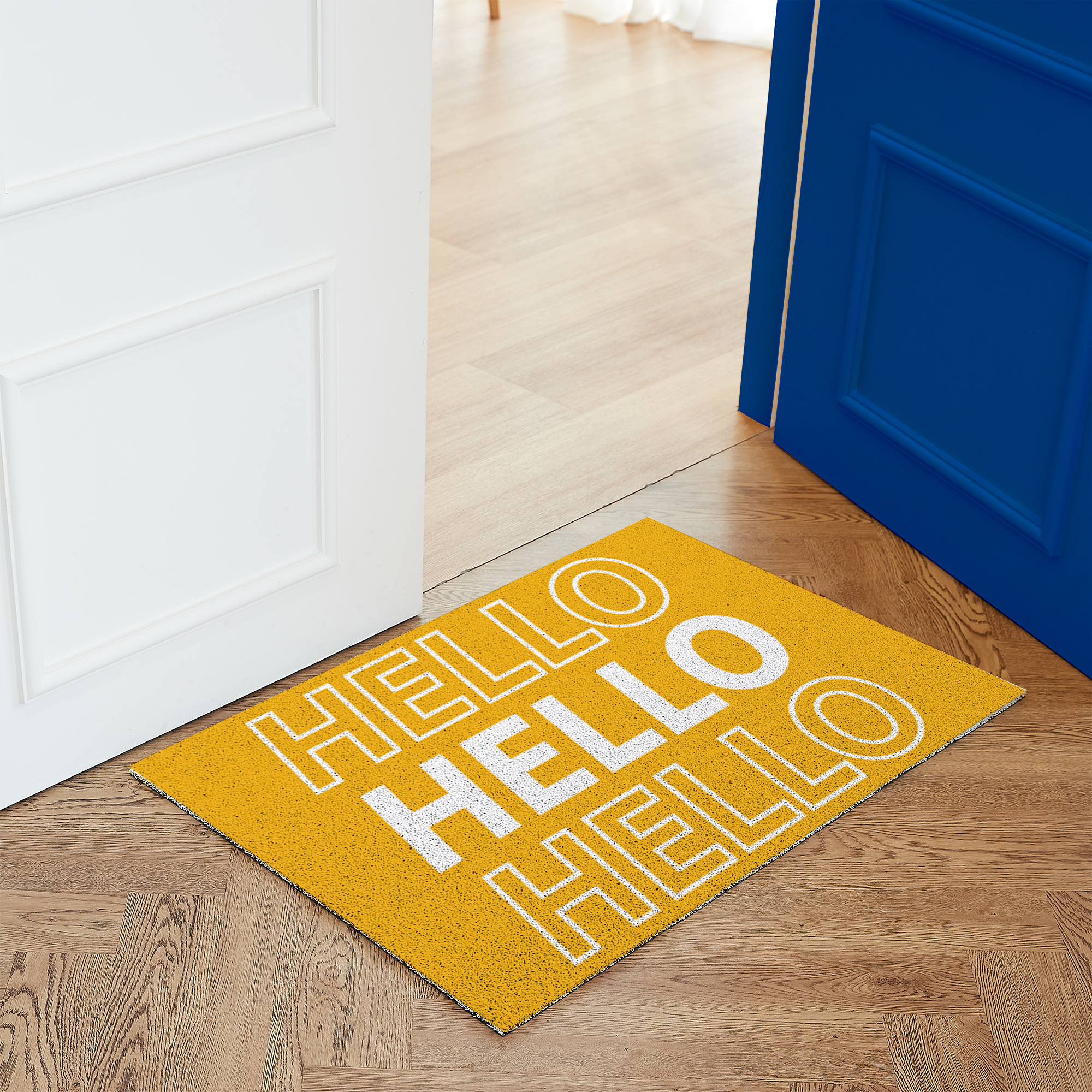 코메샵 웰컴 매트 컬러 WM27-1 블루 헬로 HELLO 하이 어서오세요 현관 코일매트 180x120cm - 상세 이미지 5