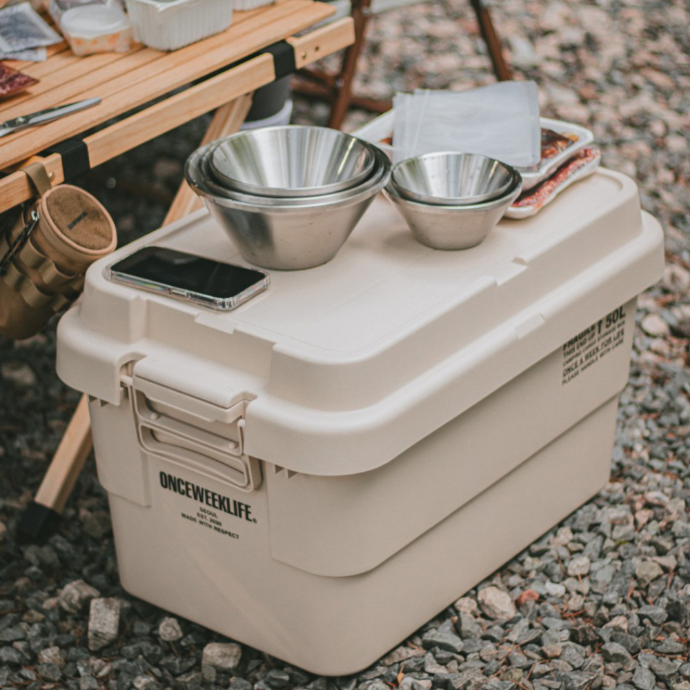 원스위크라이프 캠핑 카고 수납 스태킹 트렁크 박스 플랫형 50L, 아이보리