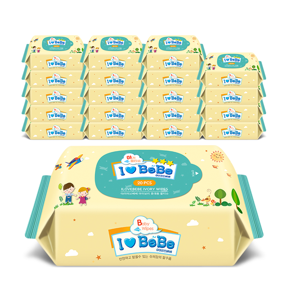 아이러브베베 아이보리 휴대용 아기물티슈 20매, 20개