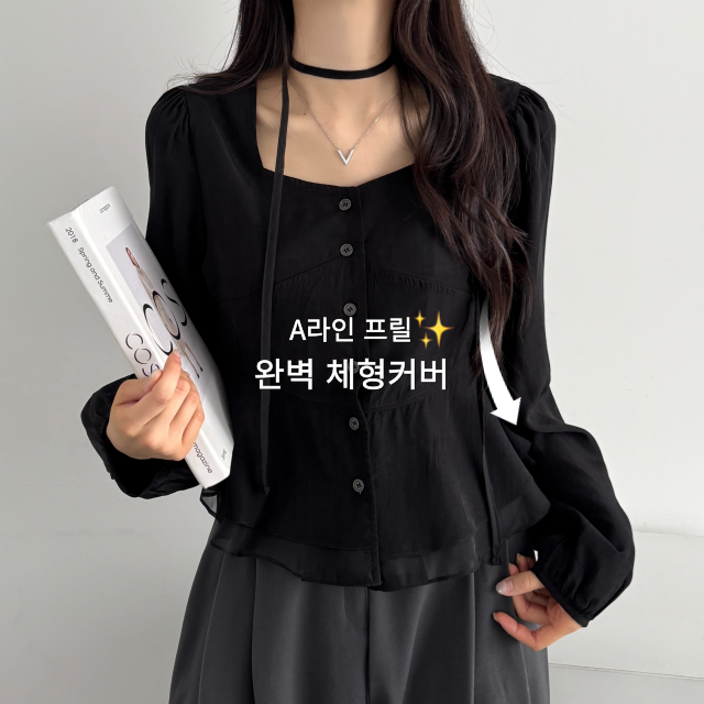 스퀘어넥블라우스 흰색블라우스 리본블라우스 - 상세 이미지 3