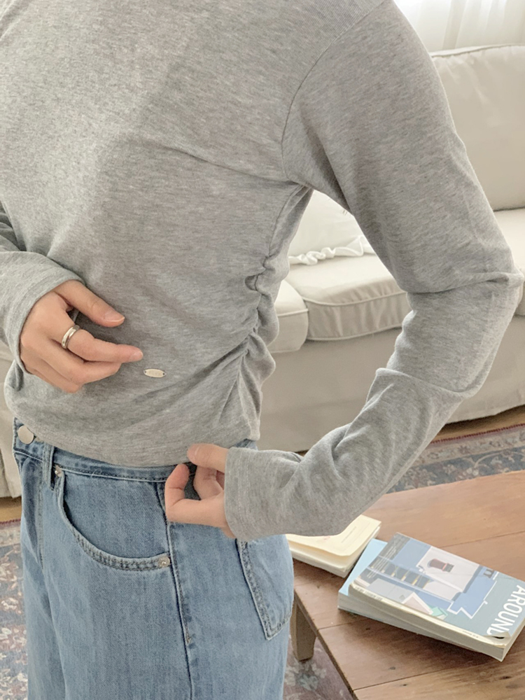 캐주얼 셔링 세미 크롭 여성 가을 티셔츠 라운드 스판 여자 긴팔티 크롭 티셔츠 이미지 7