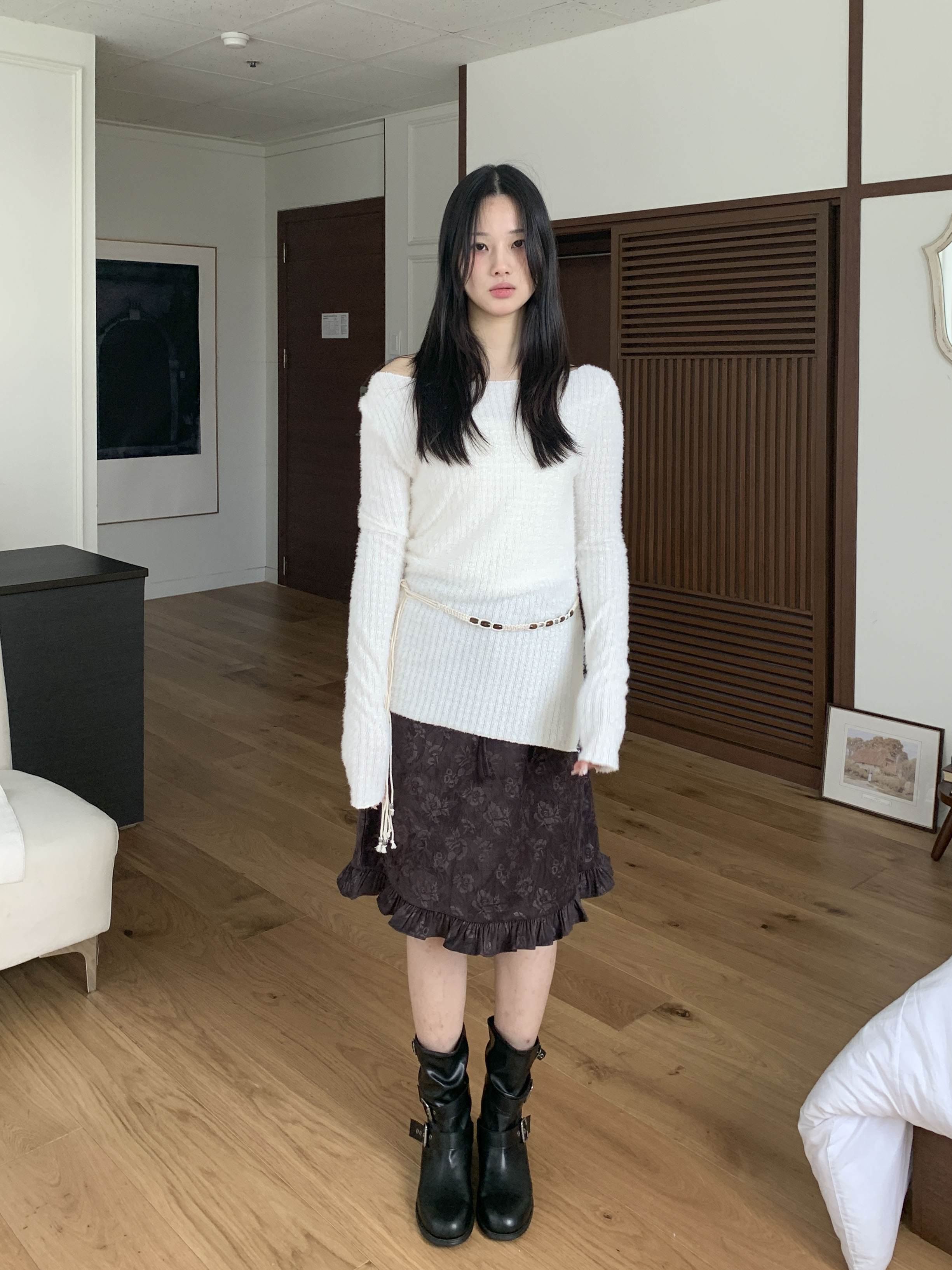 [빈티지/하체커버] 바라 플라워 프릴 미디 스커트 2color 상세 이미지 7